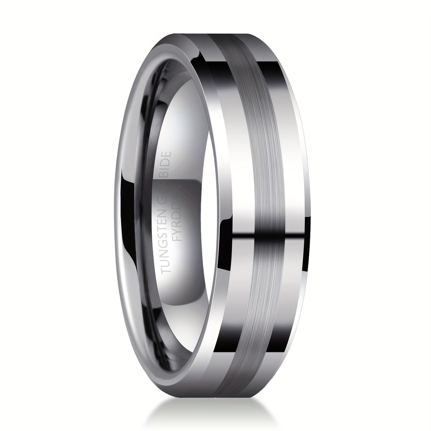 1pc Fashion Tungsten Steel Ring, 6mm/8mm Grooved Center, Matte Finish, Comfort Fit