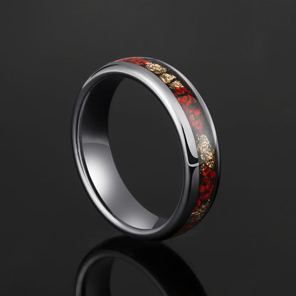 Men'S Tungsten Steel Fashion Ring - 6MM 8MM Fire Opal Inlay, Synthetic Gem