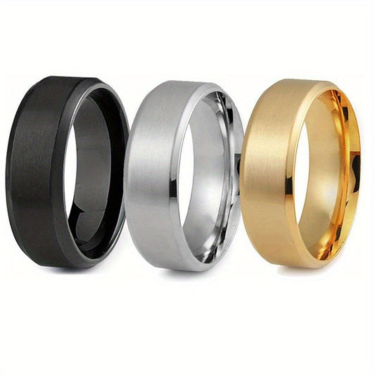 3pcs Titanium Steel Ring Light Plate Double Bevel Men's Ring