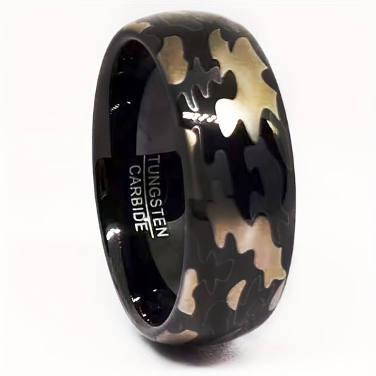 Men's 8mm Tungsten Steel Camo Ring - Unique Military-Inspired Design, Durable & Stylish