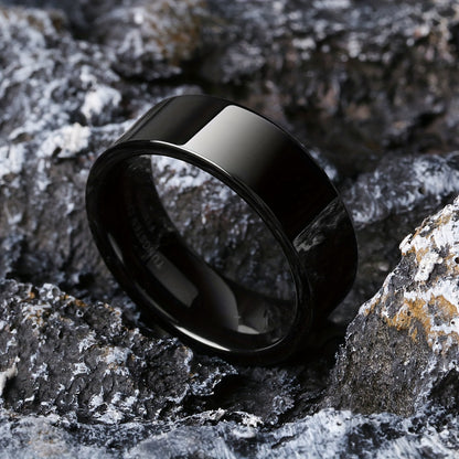 Elegant 6/8mm Black Tungsten Carbide Men's Ring - Sleek Dome Brushed Finish with Wire Groove