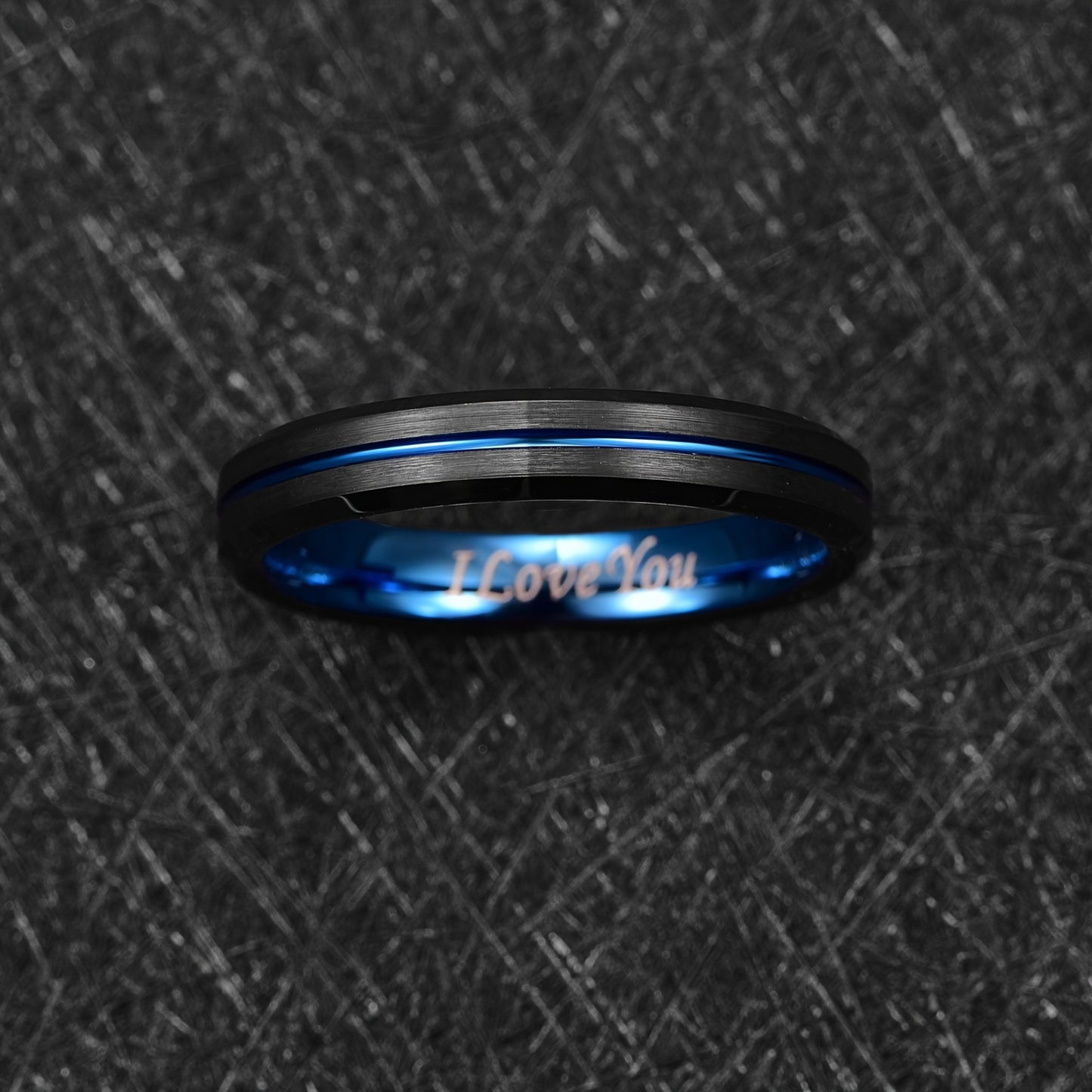 Men's Tungsten Carbide Ring - Blue+Black Tungsten Steel Ring Beveled Edge Wedding Band