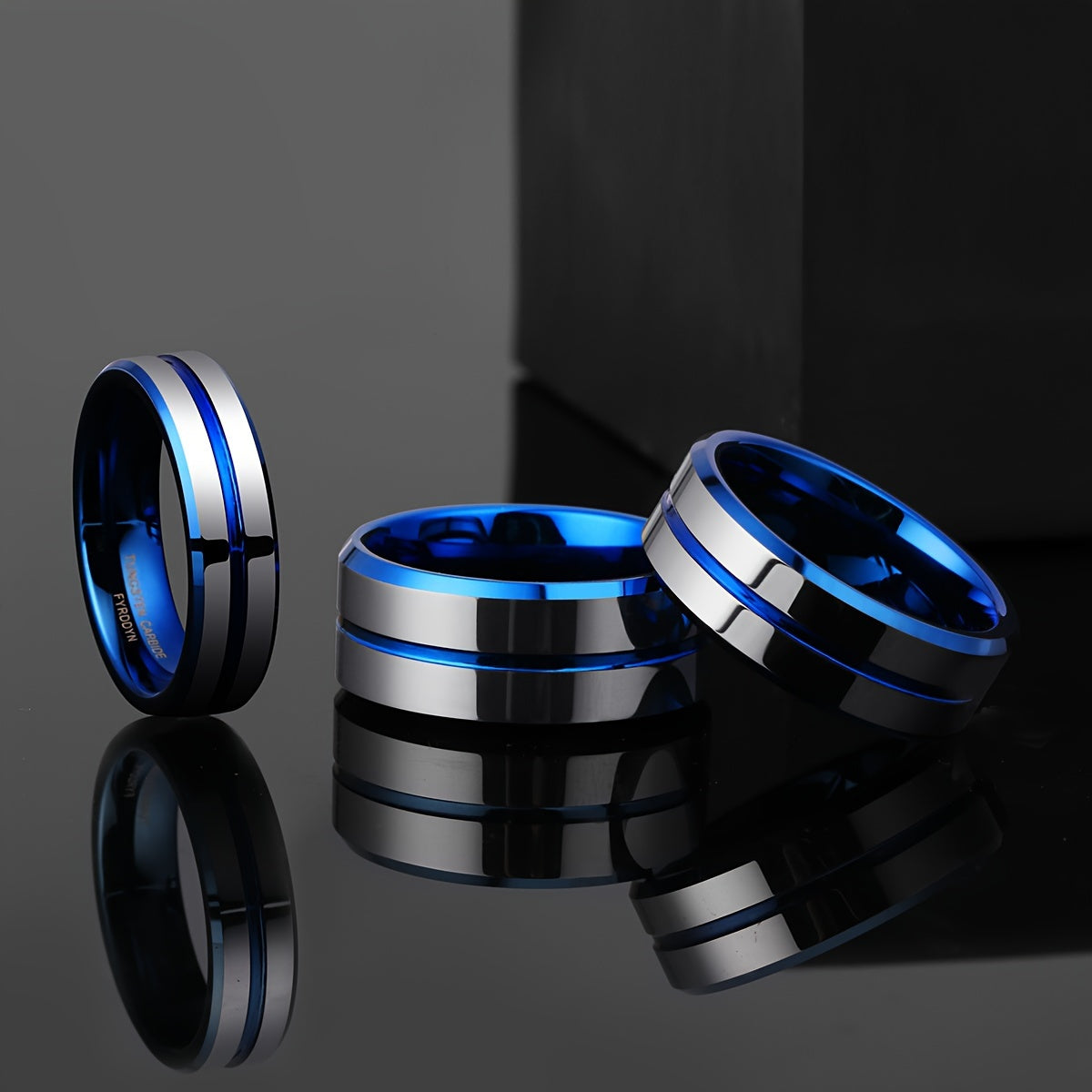 6mm 8mm 10mm Classic Tungsten Wedding Band Rings For Men Women Klein Blue Grooved Center Valentine's Day