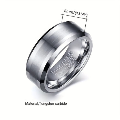 1pc Simple and stylish 8mm Silvery sandblasted beveled edge high-end textured Men's and Women's tungsten steel ring