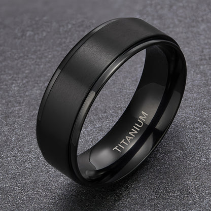 PANASH Fashion Titanium Steel Ring for Men, 8MM Black Gold Plated