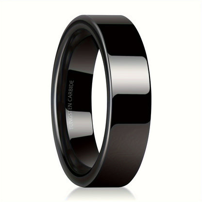 Elegant 6/8mm Black Tungsten Carbide Men's Ring - Sleek Dome Brushed Finish with Wire Groove