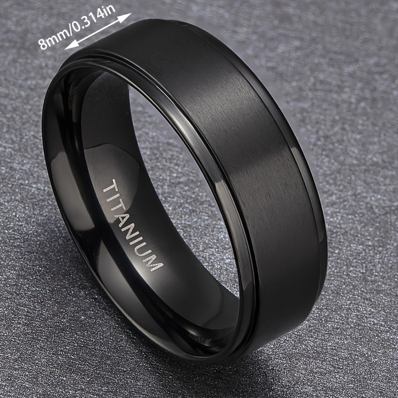 Men's Fashion Titanium Steel Ring, 8mm Black, Wear Resistant Scratch Single Circle