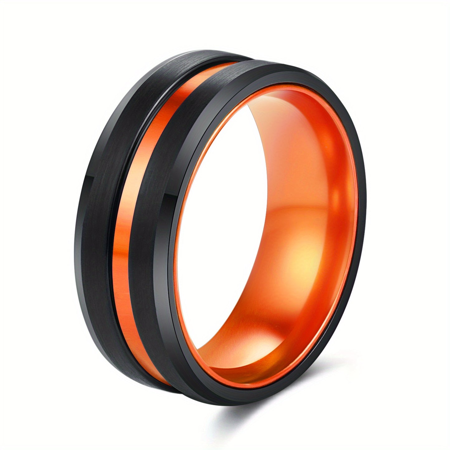 1pc Sleek Tungsten Wedding Band for Men & Women - 8mm Black Plated with Red Aluminum Liner