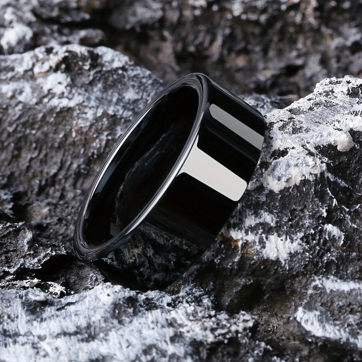 Elegant 6/8mm Black Tungsten Carbide Men's Ring - Sleek Dome Brushed Finish with Wire Groove