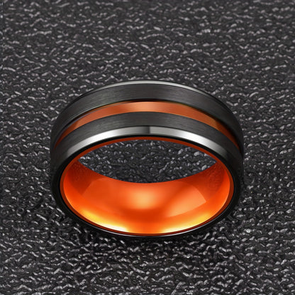 Jewelry Wholesale 1pc 8mm Black Flat Single Groove Tungsten Ring Purple Red Orange