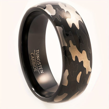 Men's 8mm Tungsten Steel Camo Ring - Unique Military-Inspired Design, Durable & Stylish