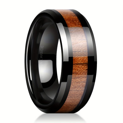 1pc 6/8mm Tungsten Steel Ring for Men, Black Wood Grain Wedding Band Ring