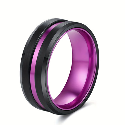 1pc Sleek Tungsten Wedding Band for Men & Women - 8mm Black Plated with Red Aluminum Liner