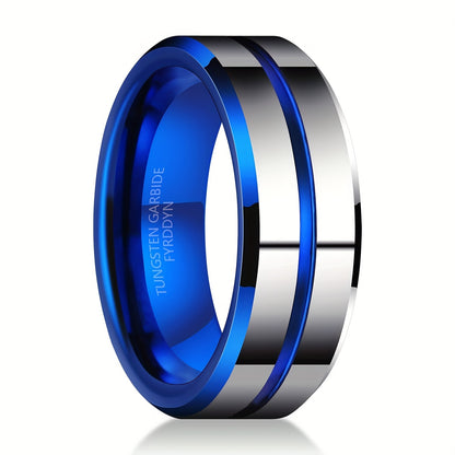 6mm 8mm 10mm Classic Tungsten Wedding Band Rings For Men Women Klein Blue Grooved Center Valentine's Day