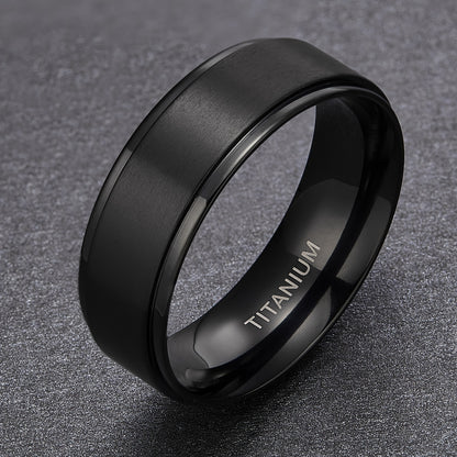 Men's Fashion Titanium Steel Ring, 8mm Black, Wear Resistant Scratch Single Circle