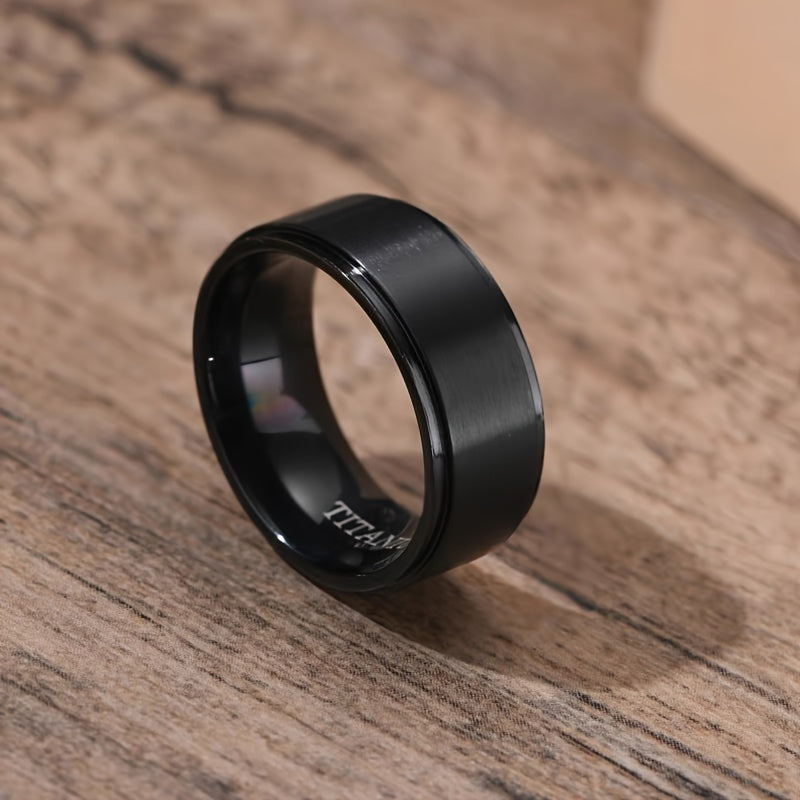 PANASH Fashion Titanium Steel Ring for Men, 8MM Black Gold Plated