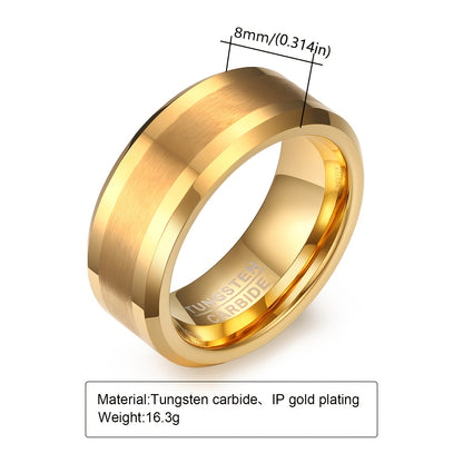 Elegant 8mm Gold-Plated Tungsten Carbide Ring for Men and Women