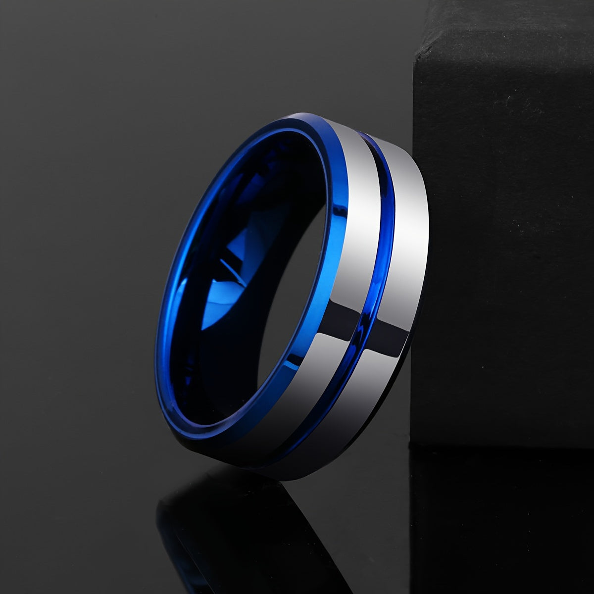 6mm 8mm 10mm Classic Tungsten Wedding Band Rings For Men Women Klein Blue Grooved Center Valentine's Day