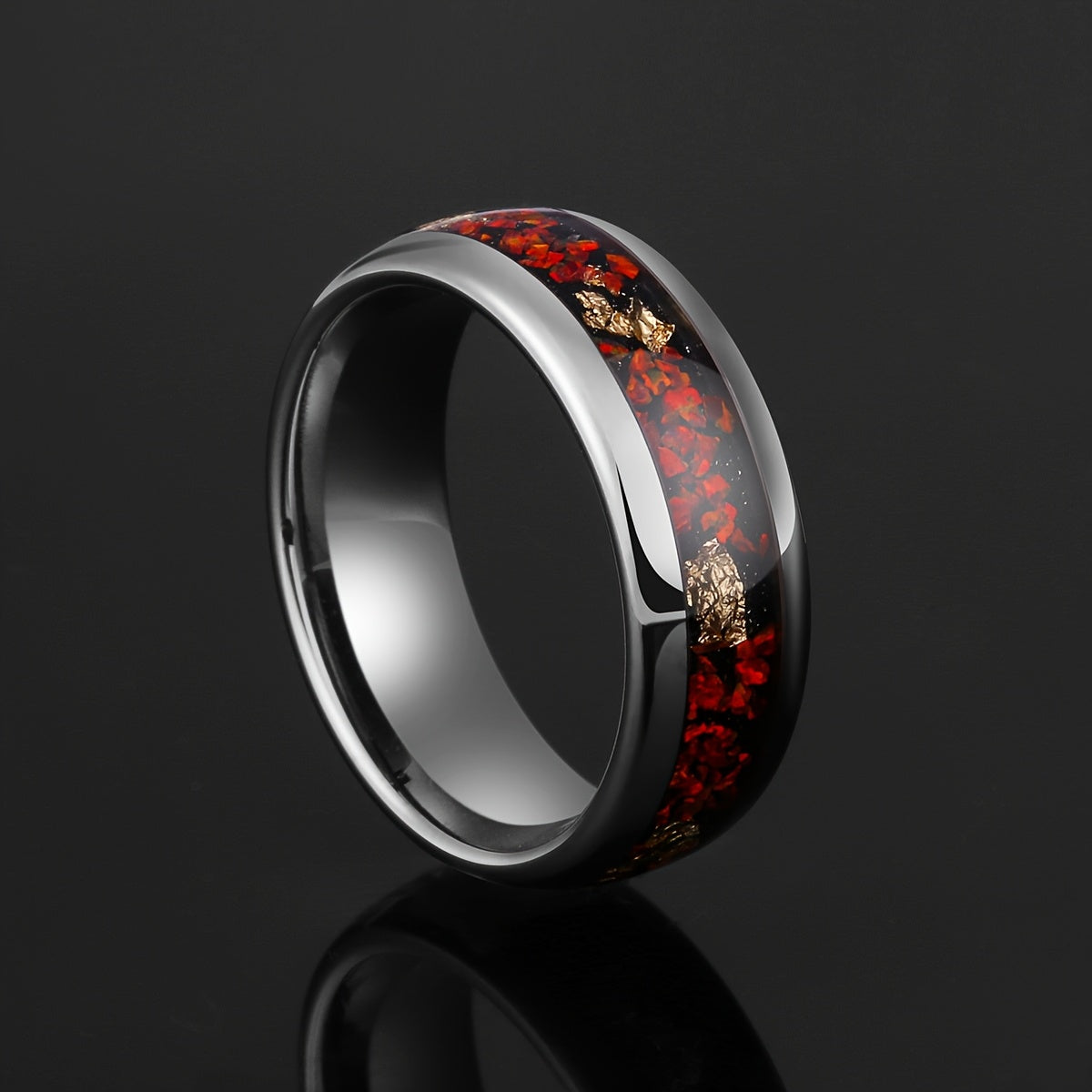 Men'S Tungsten Steel Fashion Ring - 6MM 8MM Fire Opal Inlay, Synthetic Gem