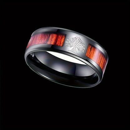 Men's Fashion Stainless Steel Minimalist Ring With Tree Engraving, 8mm Width