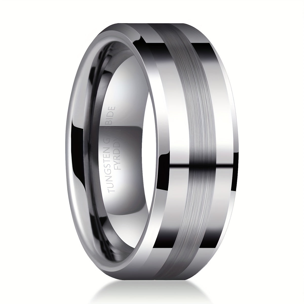 1pc Fashion Tungsten Steel Ring, 6mm/8mm Grooved Center, Matte Finish, Comfort Fit