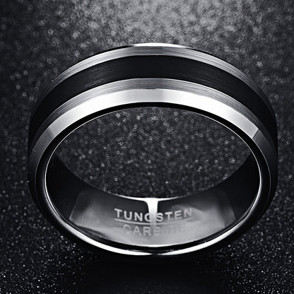 8mm Tungsten Rings for Men Black Wedding Band Brushed Finish Men's Ring Wedding Ring Engagement Ring Anniversary Gift