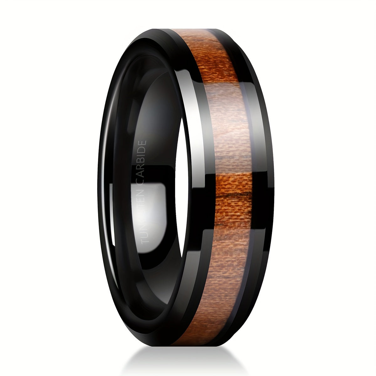 1pc 6/8mm Tungsten Steel Ring for Men, Black Wood Grain Wedding Band Ring