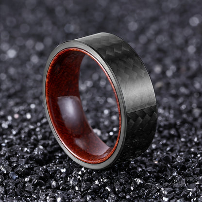 1pc 8mm Pure Black Carbon Fiber Ring Domed Wedding Band Rosewood Interior Comfort Fit