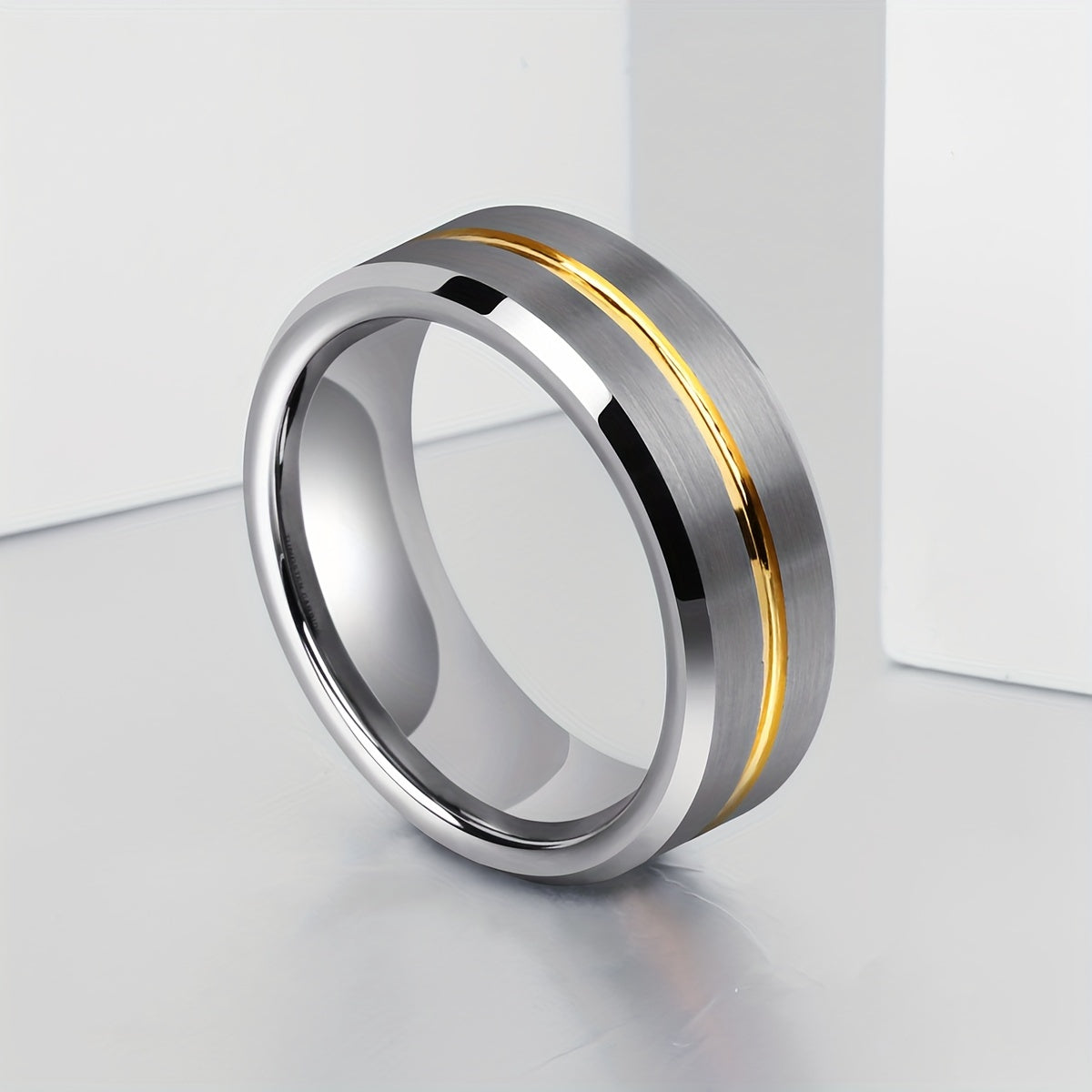 Tungsten Steel Wedding Band - 6mm/8mm, Silvery Two-Tone with Grooved Center Design