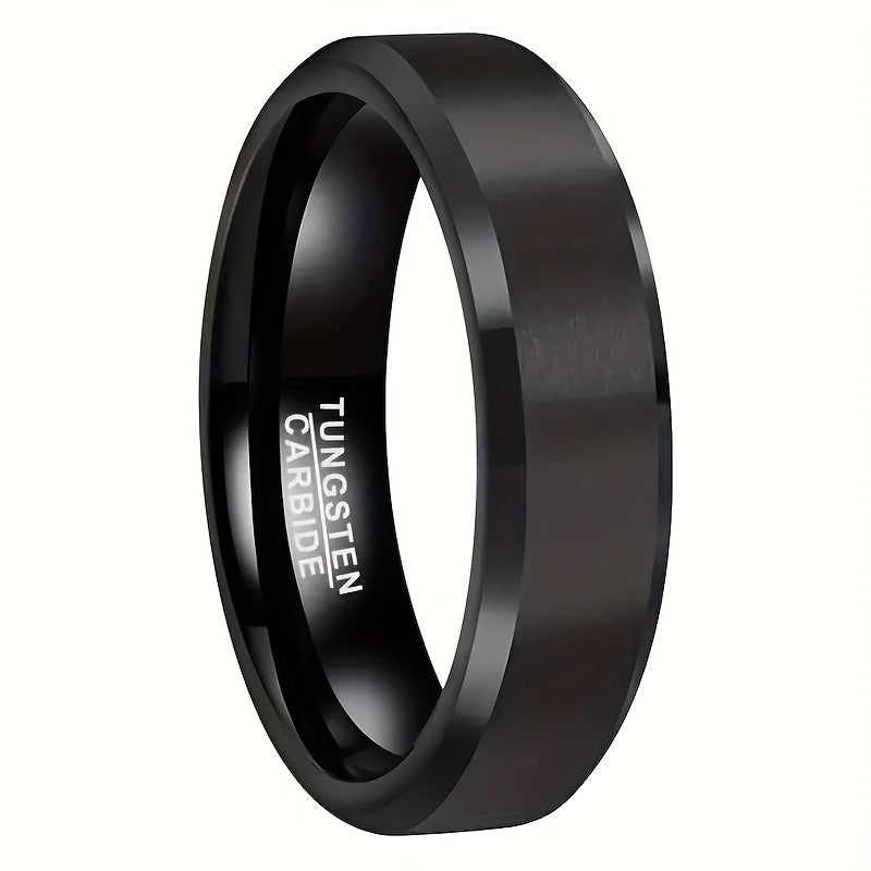 1pc Simple And Stylish Black Frosted Beveled Tungsten Steel Ring For Men And Women