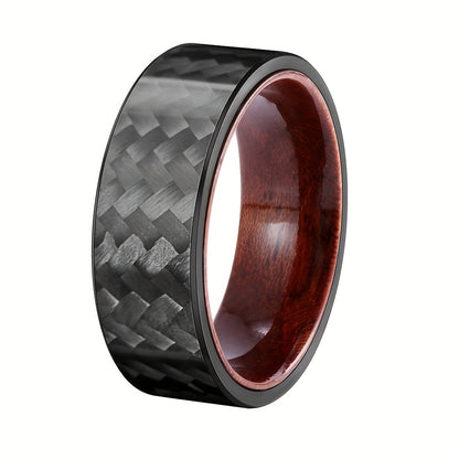 1pc 8mm Pure Black Carbon Fiber Ring Domed Wedding Band Rosewood Interior Comfort Fit