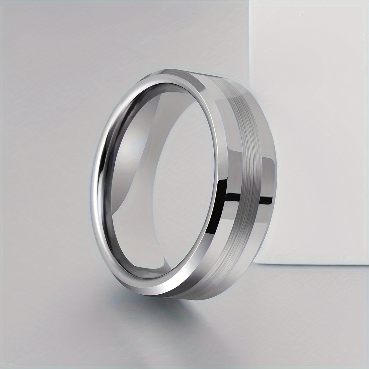 1pc Fashion Tungsten Steel Ring, 6mm/8mm Grooved Center, Matte Finish, Comfort Fit