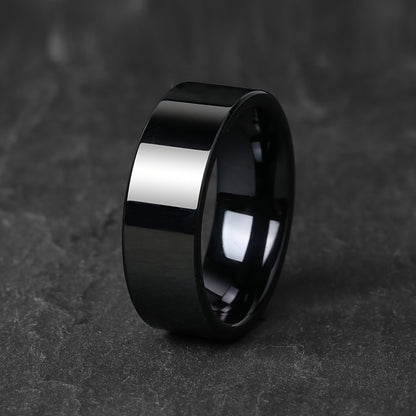 Elegant 6/8mm Black Tungsten Carbide Men's Ring - Sleek Dome Brushed Finish with Wire Groove