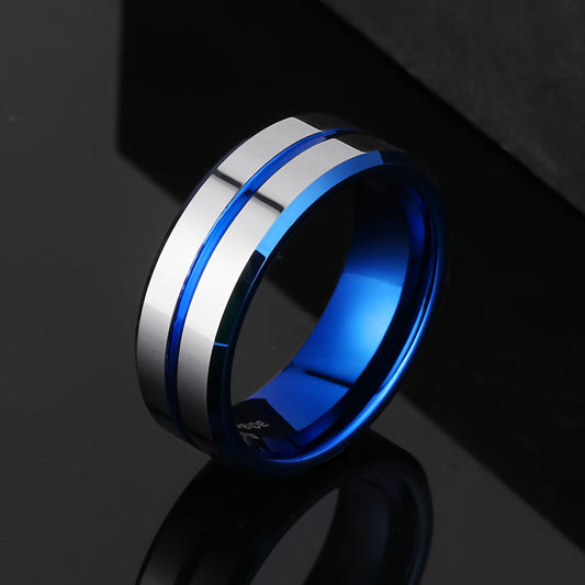 6mm 8mm 10mm Classic Tungsten Wedding Band Rings For Men Women Klein Blue Grooved Center Valentine's Day