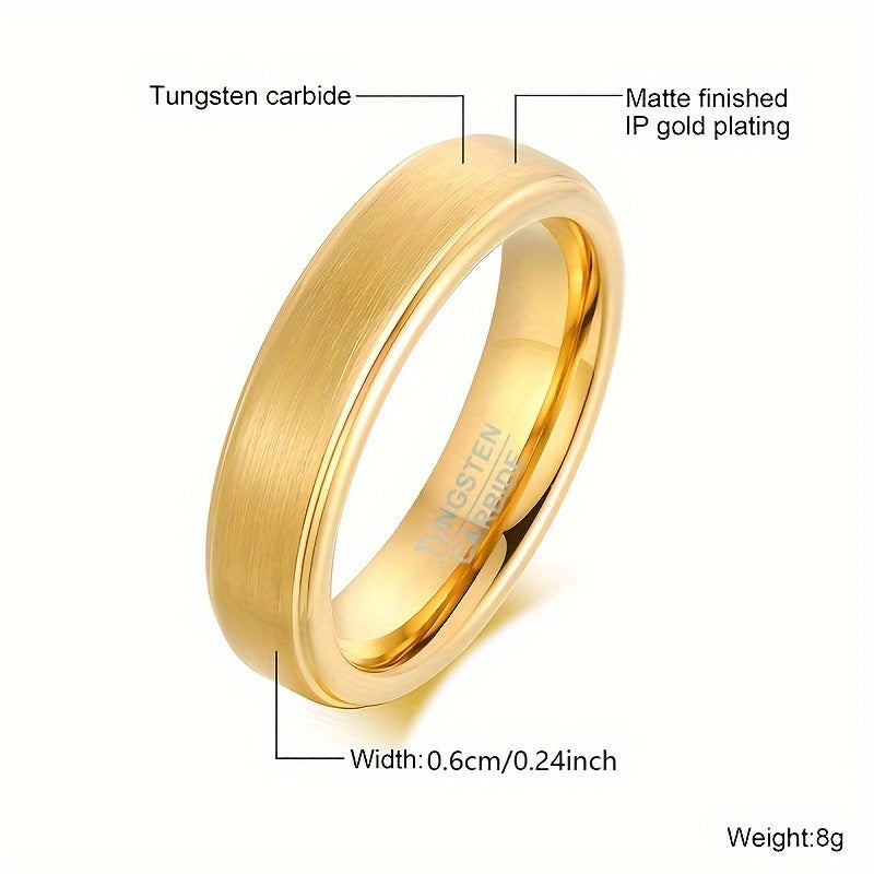 1pc Men's Wedding Ring - 6mm Fashion Engagement Ring, 18K Gold-Plated Tungsten Steel