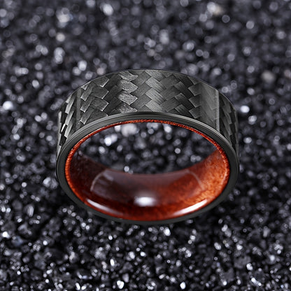 1pc 8mm Pure Black Carbon Fiber Ring Domed Wedding Band Rosewood Interior Comfort Fit