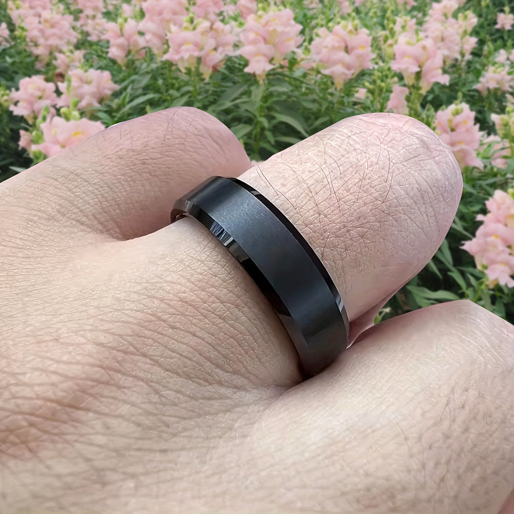 1pc Simple And Stylish Black Frosted Beveled Tungsten Steel Ring For Men And Women