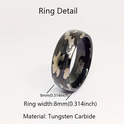 Men's 8mm Tungsten Steel Camo Ring - Unique Military-Inspired Design, Durable & Stylish